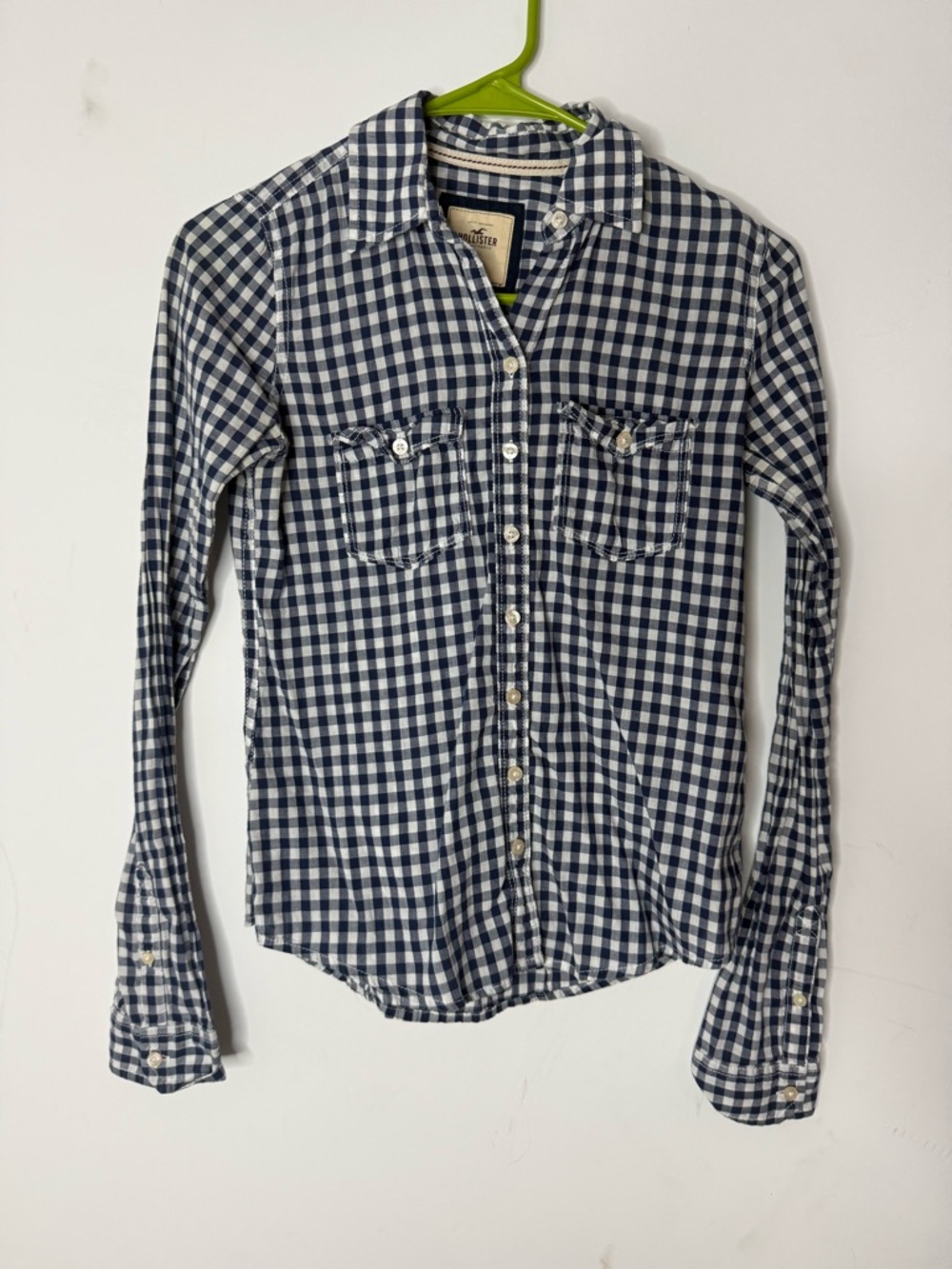 Hollister Navy and White Gingham Shirt